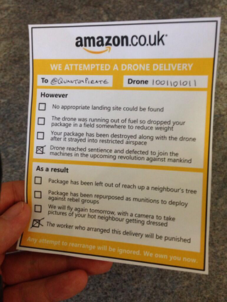 Illustration for article titled Las mejores bromas de Internet sobre los drones-repartidores de Amazon